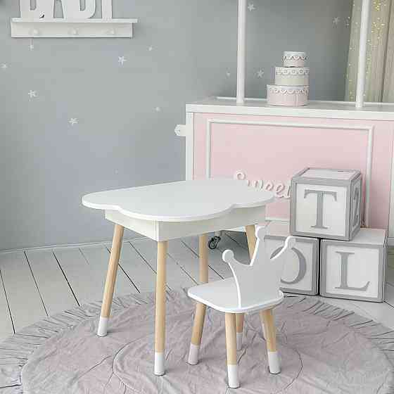 Новинка! Детский белый столик тучка с нишей и стульчик корона белая 85295 Киев