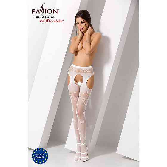 Сексуальные колготки-бодистокинги Passion S022 One Size, White, имитация чулок и пояса с гартерами Sex Aura Киев