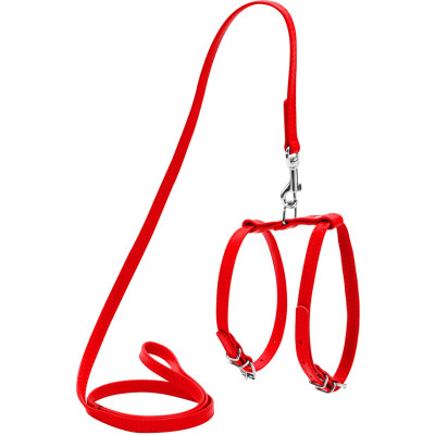 Шлея для собак WAUDOG Glamour з повідцем шкіряна Ш 9 мм А 20-30 см В 30-40 см червона (33993) Вінниця - фото 1