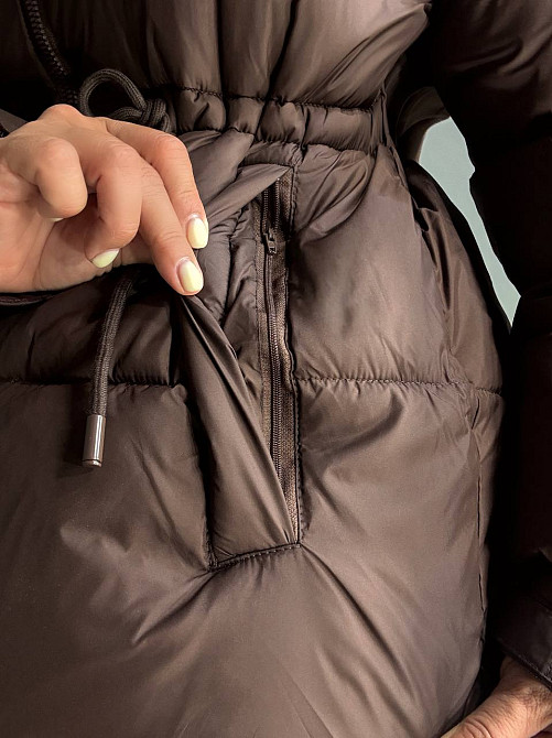 Куртка жіноча A-N 9020-1 подовжена з капюшоном і затяжкою талії коричнева, коричневий, 42 Київ - фото 8