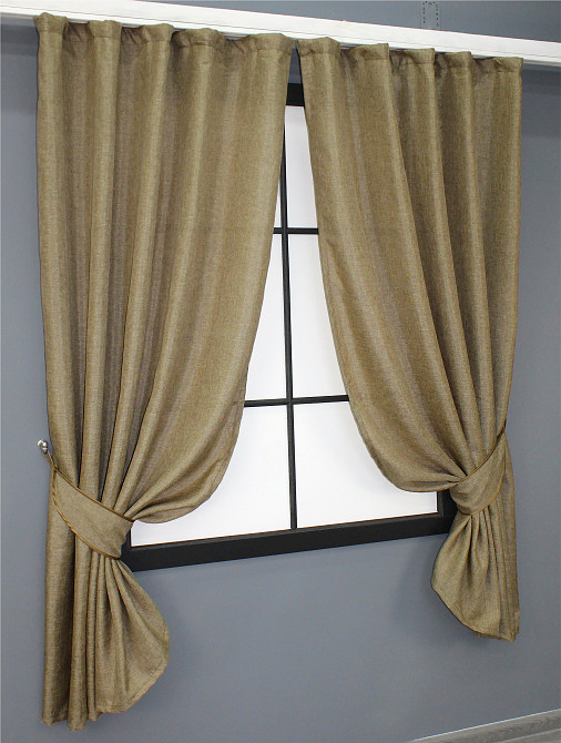 Комплект штор коротких VR-Textil Льон Мішковина № 673ш Капучино 130х170 см 2 шт (35-0016) Київ - фото 2