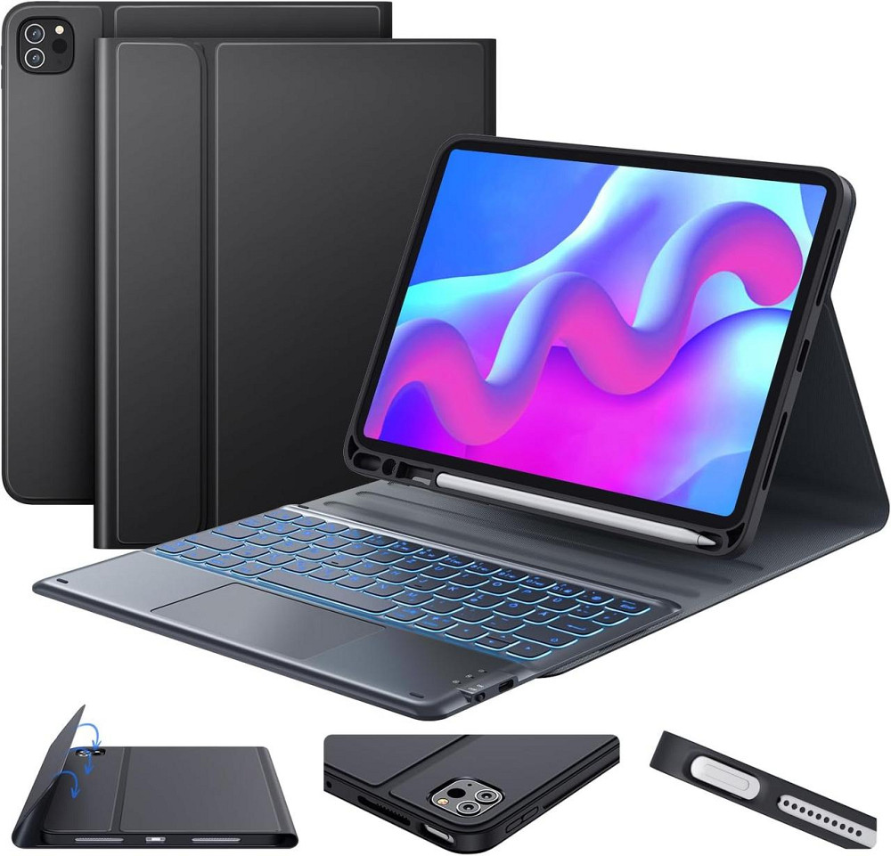 Earto клавіатура-чохол для iPad Air 11 і iPad Pro 11 2025/2024 (M3/M2) чорна QWERTY з підсвіткою та тачпадом Київ - фото 1
