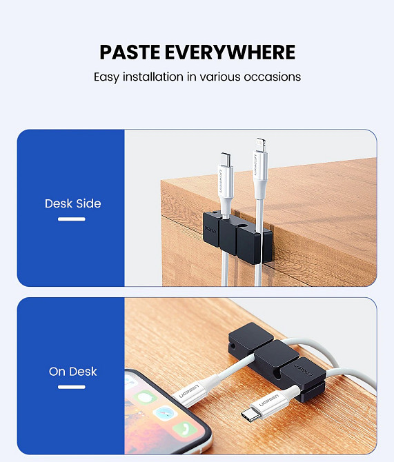 Органайзер для кабелів UGreen Cable Holder Clip Black (Чорний) Николаев - изображение 4