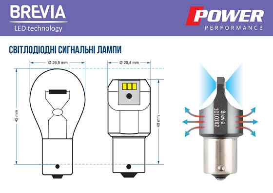 Автолампа Brevia Power LED P21W 330Lm 6x3020SMD 12/24V CANbus, 2шт Львів