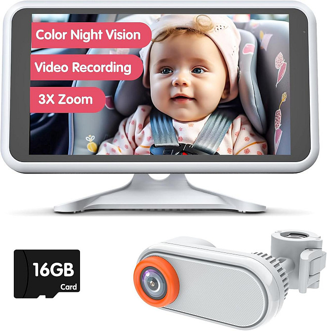 Камера для дитячого автокрісла Luckview BM3 Білий 5.2" 1080p Starlight нічне бачення 3x Zoom 360° запис на TF Київ - фото 1