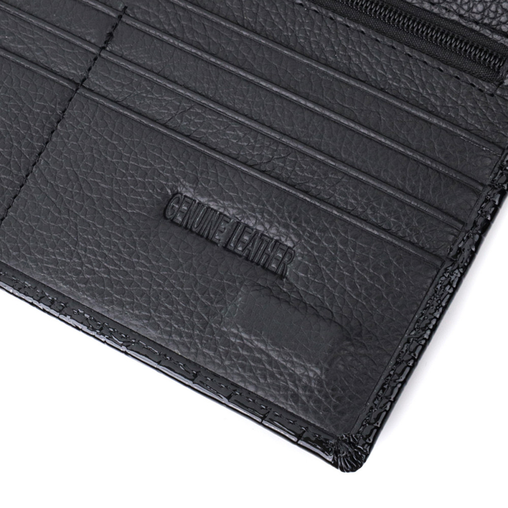 Лакированный тонкий кошелек с фактурой под рептилию из натуральной кожи ST Leather 22716 Черный Киев - изображение 4
