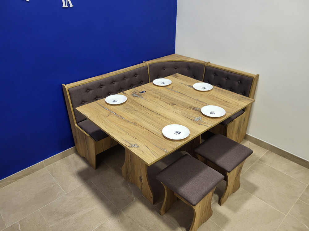 Маленький универсальный обеденный кухонный уголок ДСП с раскладным столом и пуфами 2 шт на кухню Дуб Флагшток Львов - изображение 10