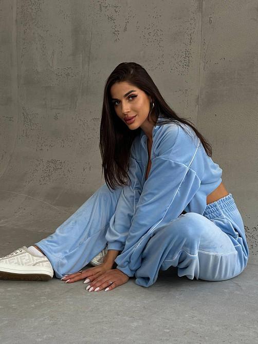 Стильный женский велюровый мягкий костюм двойка велюр плюш Голубой, 42/44 Одесса - изображение 3