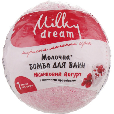 Бомбочка для ванны Milky Dream Молочная Малиновый йогурт с молочными протеинами 100 г (4820205300622) Винница - изображение 1