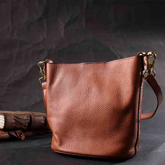 Невелика сумка жіноча з автономною косметичкою всередині з натуральної шкіри Коричнева (Vintage) Київ