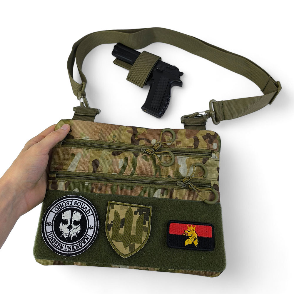 Сумка через плечо из военной ткани, Сумка для скрытого ношения пистолета кобура наплечная FZ-80 Львов - изображение 9