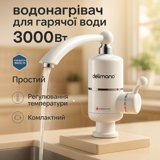 Проточний нагрівач 3 кВт, Нагрівальний кран, Водонагрівач нижнє підключення, що нагріває воду AT-70 Львів
