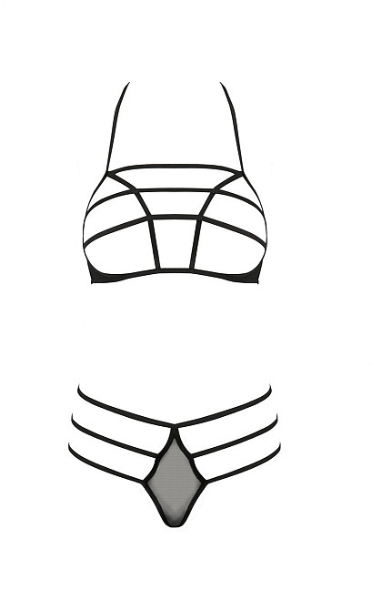 Комплект білизни із стреп-стрічками RITA SET WITH OPEN BRA black S/M - Passion Sex Aura Київ - фото 3