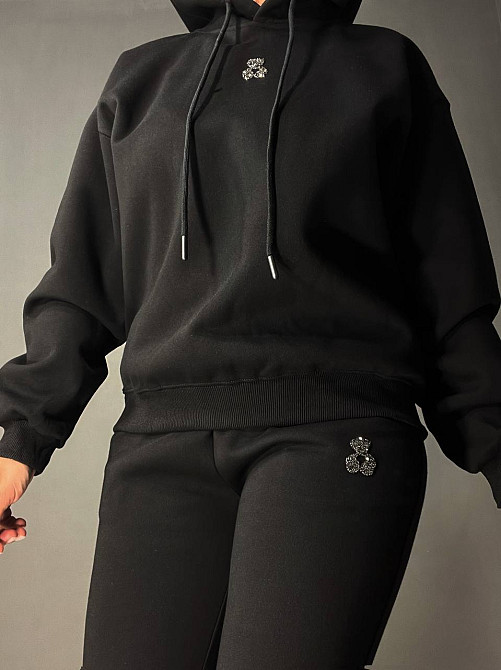 Костюм женский A-N 2735 с медвежонком в ​​камнях - худи и штаны черный, черный, XL Киев - изображение 15