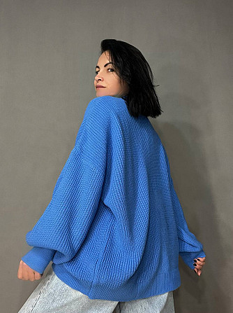 Светр жіночий MIX RAY 6607 широкий модель оверсайз подовжений , блакитний, one size Одеса - фото 5