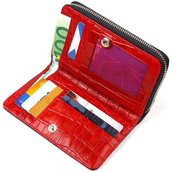 Стильне жіноче портмоне середнього розміру з натуральної шкіри з тисненням під крокодила CANPELLINI 21911 Чорне Київ