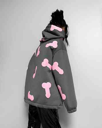 Женское теплое ОХУЕ*** худи оверсайз кроя на фиксаторах трехнитка на флисе Графит Одесса