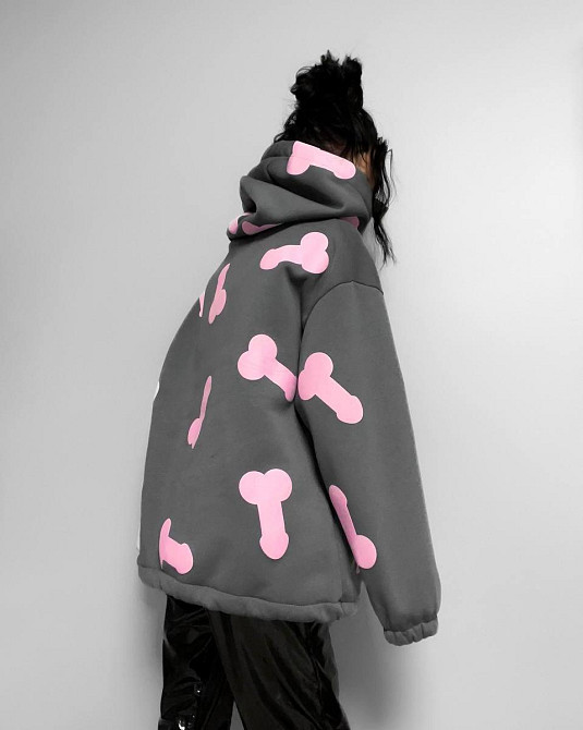 Жіноче тепле ОХУЕ*** худі оверсайз крою на фіксаторах тринитка на флісі Графіт Одеса - фото 4