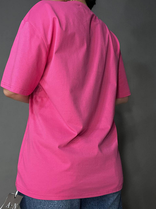 Футболка женская A-N 2305 однотонная оверсайз базовая one size малиновая, малиновий, one size Киев - изображение 9