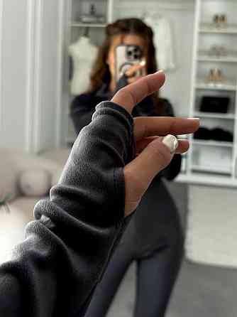 Женский облегающий комбинезон из турецкого велюра Черный, 44/46 Одесса