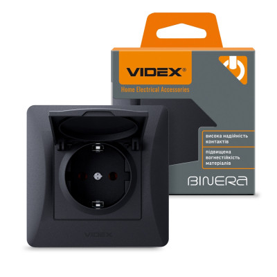 Розетка Videx BINERA 1ая із заземленням і кришкою черн (VF-BNSK1GС-BG) Вінниця - фото 4