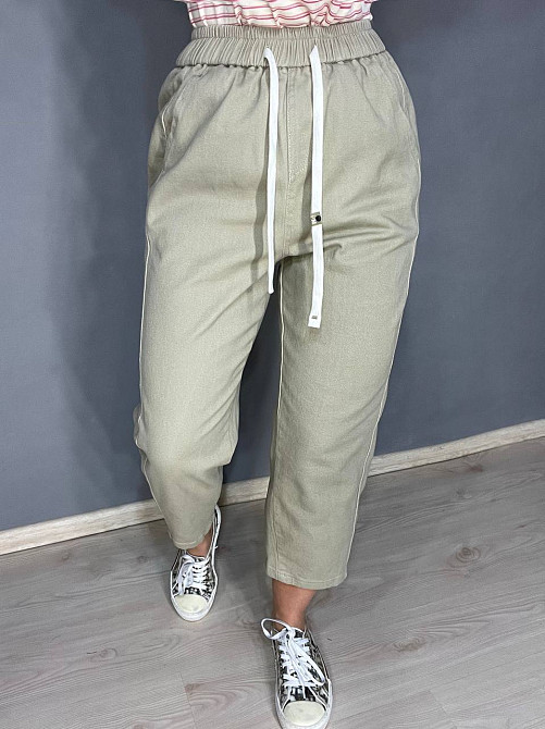 Джинси жіночі A-N 9962 MOM кюлоти укорочені резинка на таліі шнурок бежеві, бежевий, XL, XL, 87 см, 112 см Київ - фото 4