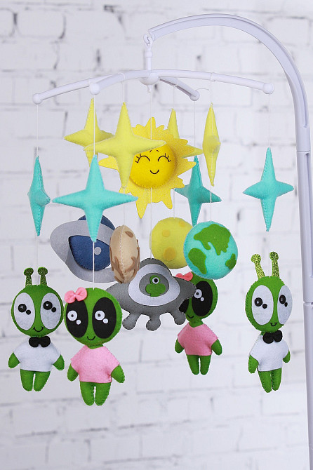 Дитячий мобіль на ліжечко для немовлят WooolyWool «Космічні друзі» Київ - фото 1