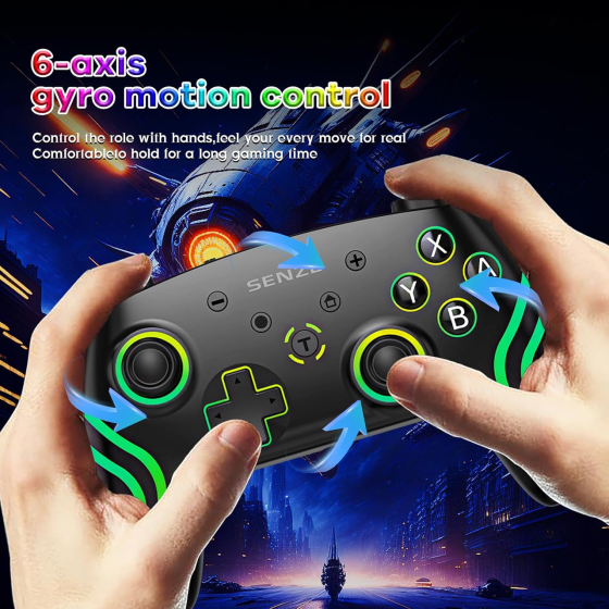 Беспроводной геймпад Hauibela SZ-933A для Nintendo Switch/Lite/OLED, Bluetooth, Turbo, 6-осевой гироскоп, Dual Vibration, черный Киев