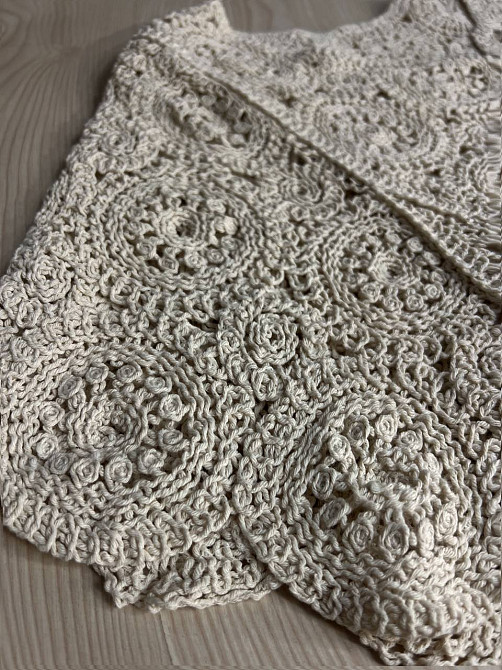 Блузка женская A-N 5303 кружевная вязаная с коротким рукавом, бежевый, one size Киев - изображение 4