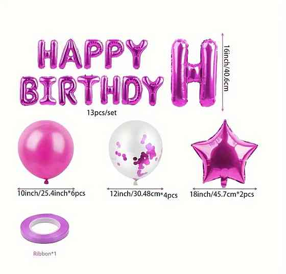 Універсальна фотозона Happy Birthday фуксія 25 предметів Київ