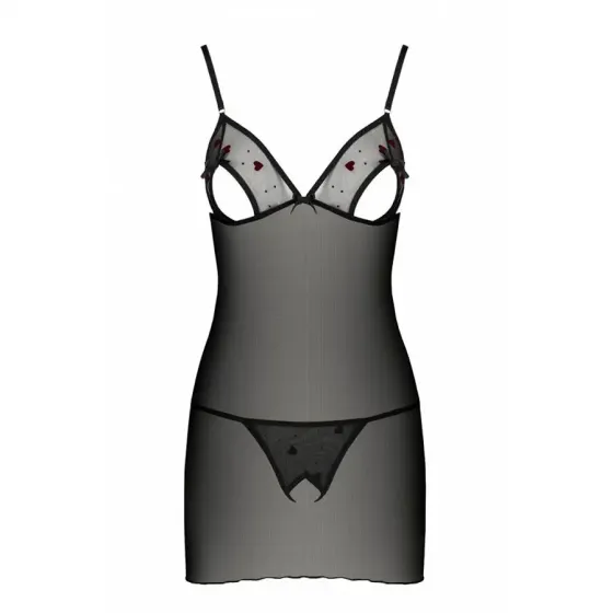 Сорочка з вирізами на грудях, стрінги Passion LOVELIA CHEMISE L/XL, black Львів