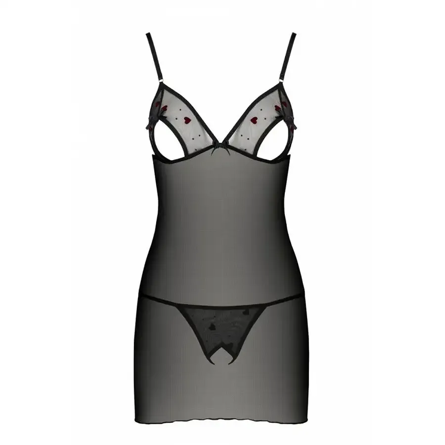 Сорочка з вирізами на грудях, стрінги Passion LOVELIA CHEMISE L/XL, black Львів - фото 5