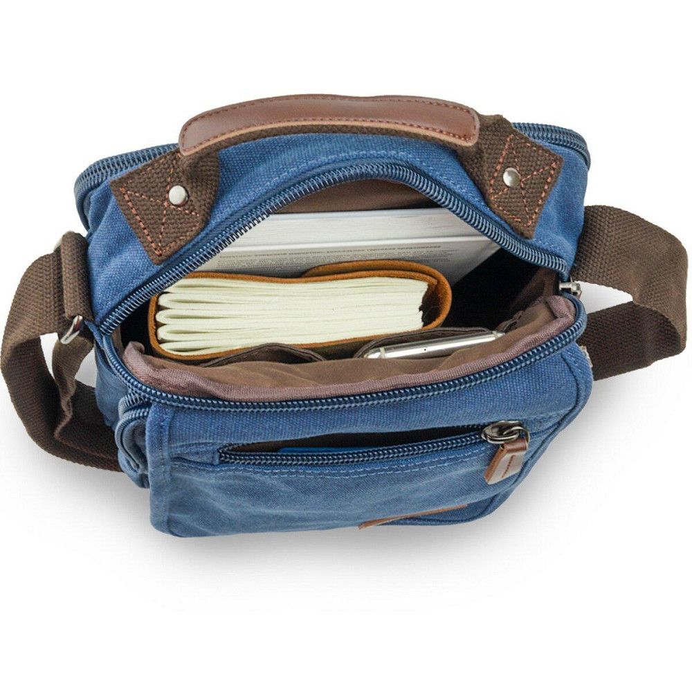 Универсальная текстильная мужская сумка на два отделения Vintage 20201 Синяя Киев - изображение 7