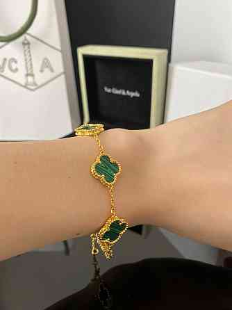 Браслет зеленый клевер / под малахит / покрытие лимонным золотом / проба 750 / есть гравировки VC Одесса