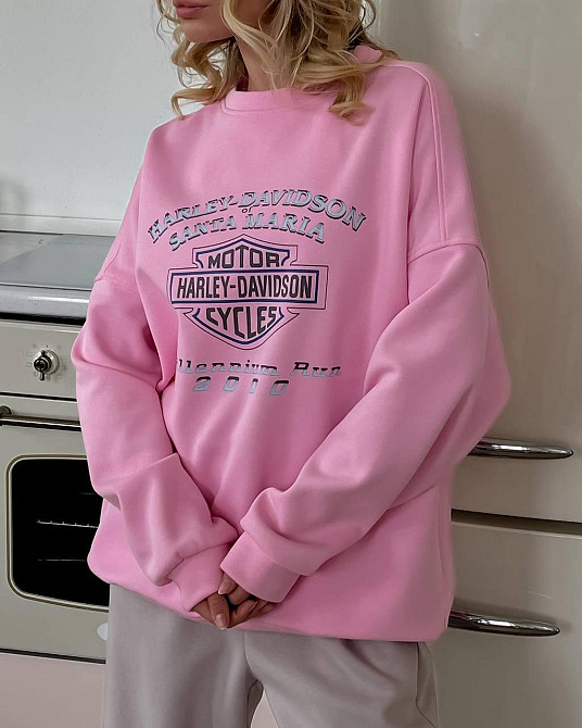 Жіночий теплий оверсайз світшот з накатом  трьохнитка на флісі Одеса - фото 1