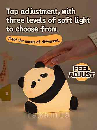 Нічник дитячий силіконовий сенсорний Панда Кунг-фу VALESO A038 для спальні акумуляторний біло-чорний Київ