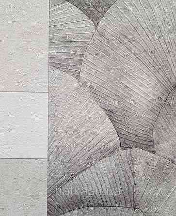 Обои виниловые на флизелине Marburg Kumano 1.06х10 листья темно серые с серебристым 3д лофт 34558 Киев