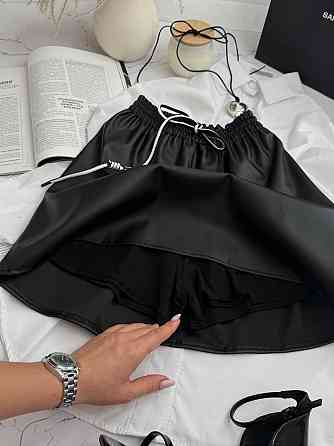 Женская базовая мини юбка на резинке эко-кожа + вискоза Одесса