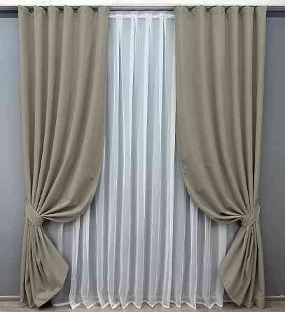 Комплект готових штор VR-Textil Льон блекаут № 1719ш Сіро-бежевий 150х270 см 2 шт (33-0630) Київ