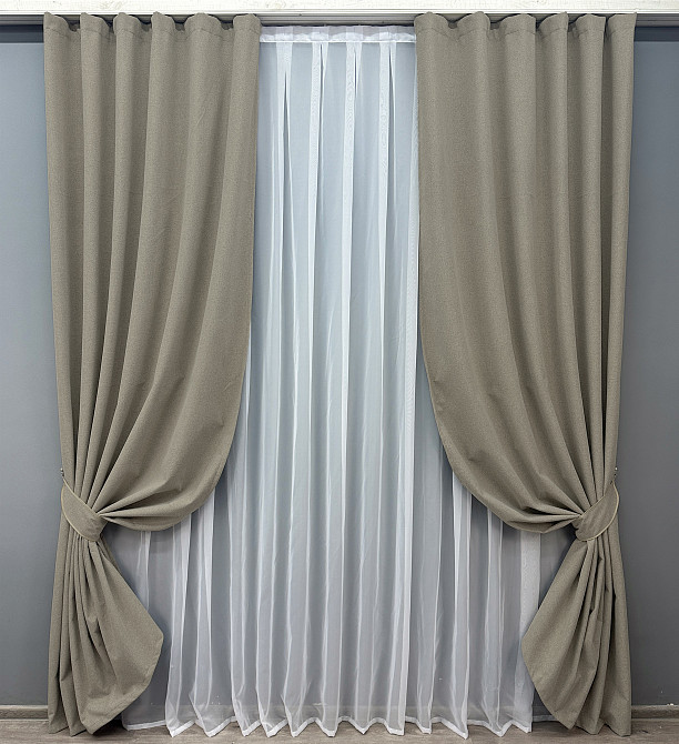 Комплект готових штор VR-Textil Льон блекаут № 1719ш Сіро-бежевий 150х270 см 2 шт (33-0630) Київ - фото 2