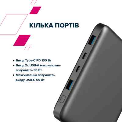Батарея универсальная Canyon PB-2008 20000mAh PD/100W Q.C/3.0 (CNE-CPB2008DG) Винница