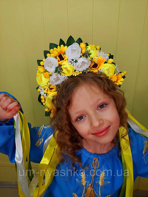 Жовтий віночок Обідок обруч з квітами "Сценічний сердній жовтий" Кривий Ріг - фото 8