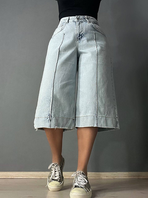 Шорти жіночі джинсові Sherocco 392-1 бермуди довгі з манжетами та стрілкою блакитні, блакитний, 28, 28, 78 см, 109 см Київ - фото 11