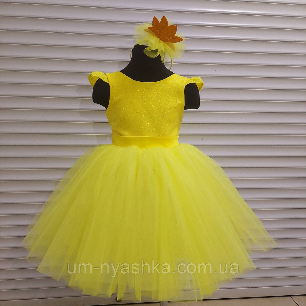 Желтое нарядное пышное платье с блестками Костюм Солнышко Цыпленок Одуванчик Кульбабка Кривой Рог - изображение 4