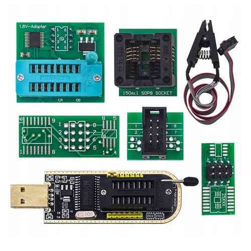 USB мини программатор CH341A 24/25 EEPROM Flash с клипсой и набором адаптеров для прошивки микросхем Киев