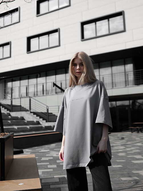 Парні футболки оверсайз(oversize) для чоловіка і дружини, для закоханих пар SANE з принтом кіт стрес сірі Одеса - фото 3
