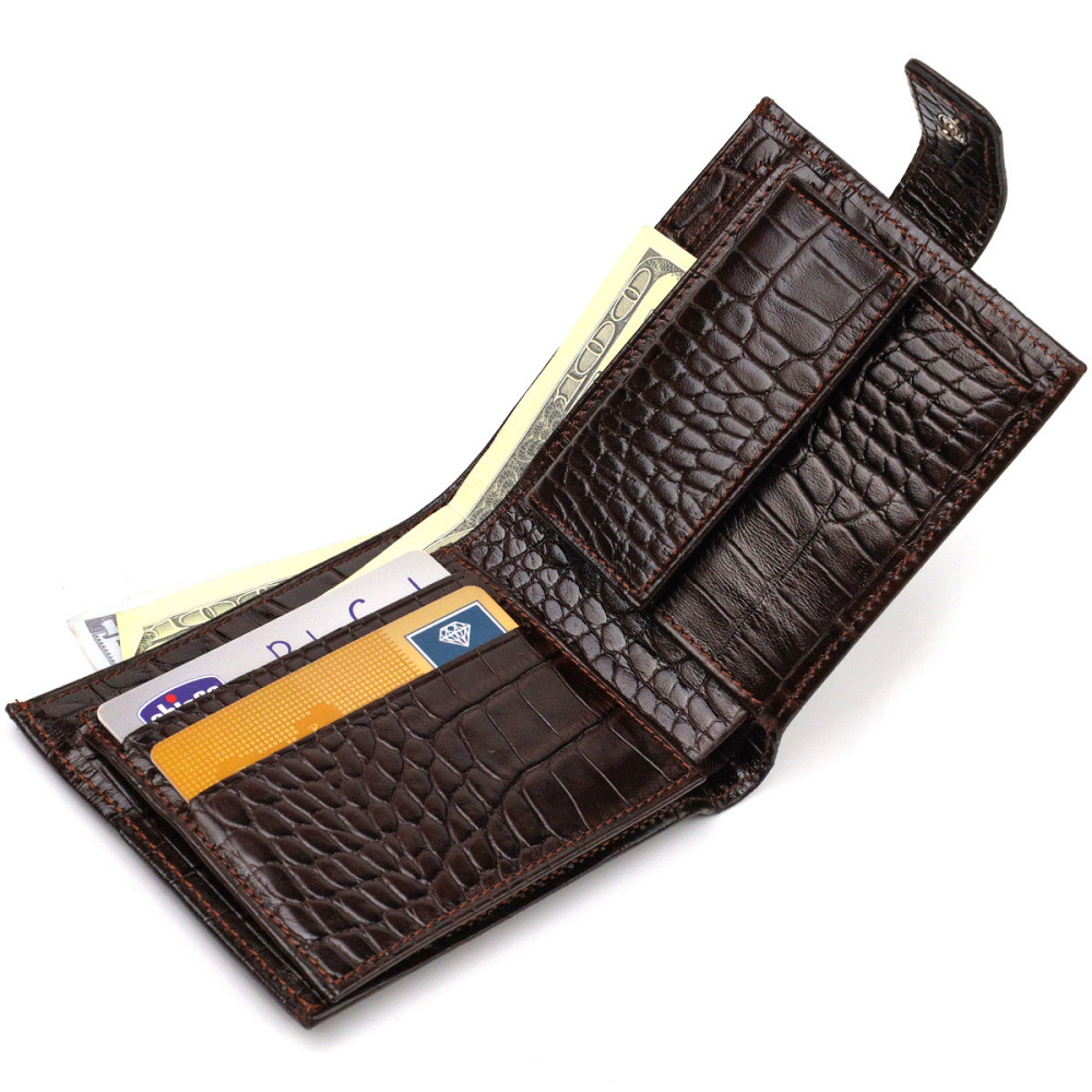 Кошелек для мужчин горизонтального формата из натуральной кожи с тиснением под крокодила CANPELLINI 21770 Коричневый Киев - изображение 6
