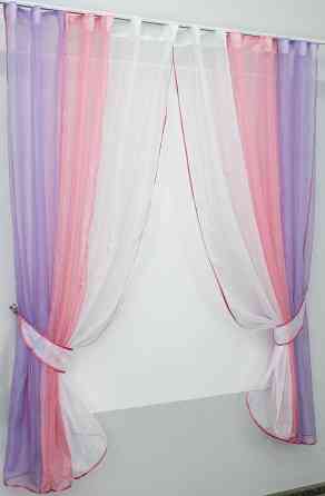 Кухонні штори VR-Textil № 054к комбіновані бузковий з рожевим і білим 300х170 см (50-050) Київ