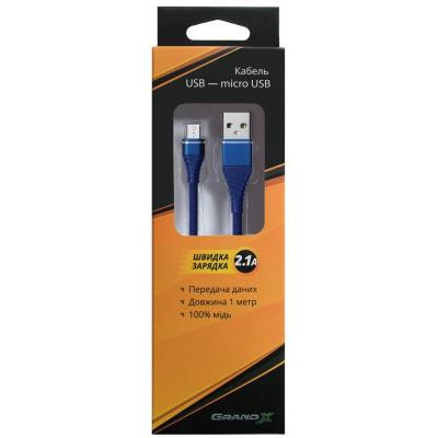 Дата кабель USB 2.0 AM to Micro 5P 1.2m 2A Blue Grand-X (NM012BL) Вінниця - фото 2