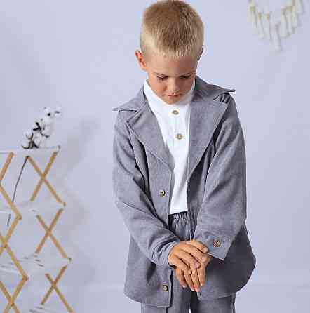 Святковий вельветовий костюм для хлопчика/ костюм до школи сорочка біла +штани сірі+піджак Кам'янець-Подільський